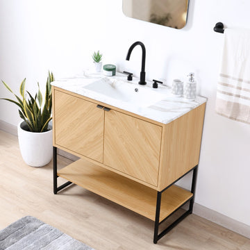 Juhl Chevron-Front Modern Minimalist 2-Shelf Bath Vanity Cabinet Only (Sink Basin Not Included)